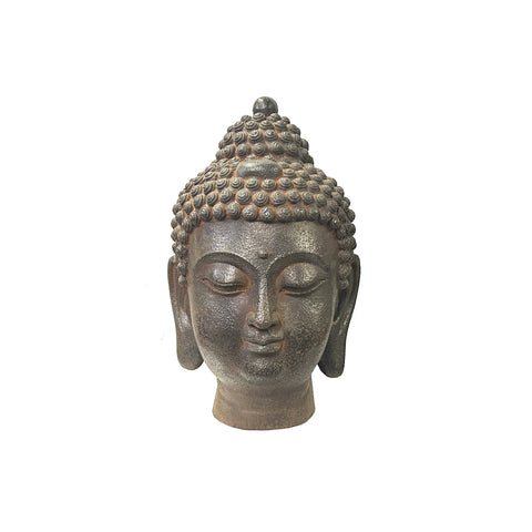 10 " Vintage Iron Metal Finish Rustic Buddha Head Display Figure ws3572S