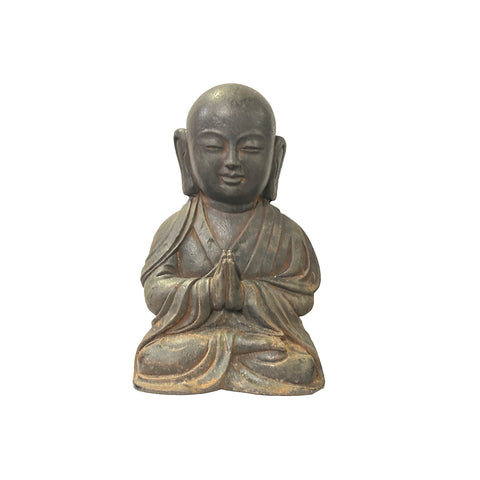 11.5" Iron Rustic Sitting Buddha Gautama Amitabha Lohon Monk Statue ws3575S