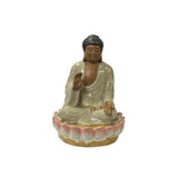 Chinese Ceramic Beige Color Sitting Buddha Amitabha on Lotus Statue ws3577S