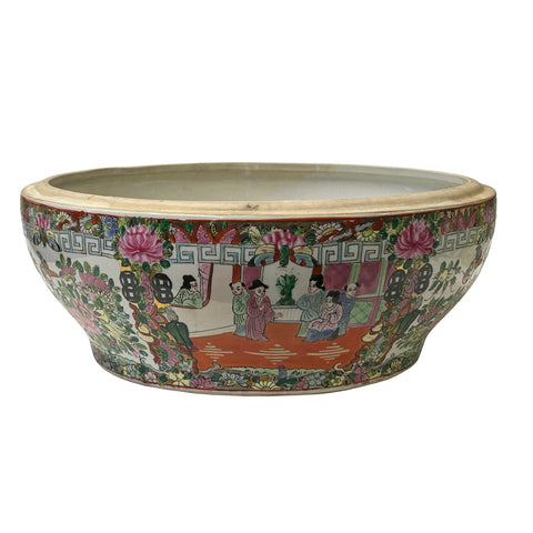 Chinese Oriental Canton Porcelain People Scenery Bowl Container Decor ws3581S
