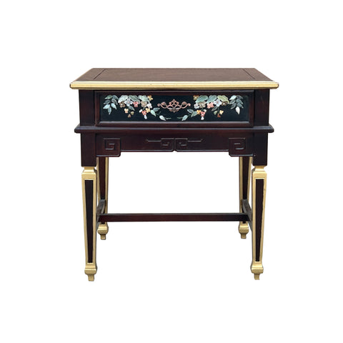 Vintage Chinese Rectangular Color Stone Flower Inlay Accent Side Table ws3583S