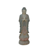 Vintage Rustic Wood Anjali Mudra Standing Buddha Amitabha Shakyamuni Statue ws3589S