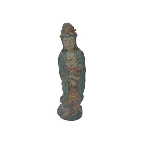 Vintage Rustic Wood Standing Bodhisattva Guan Yin Buddha Statue ws3590S