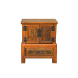 Chinese Distressed Orange Flower Graphic End Table Nightstand ws3592S
