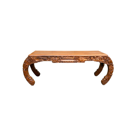 Vintage Floral Relief Carving Brown Rectangular Curve Legs Coffee Table ws3598S
