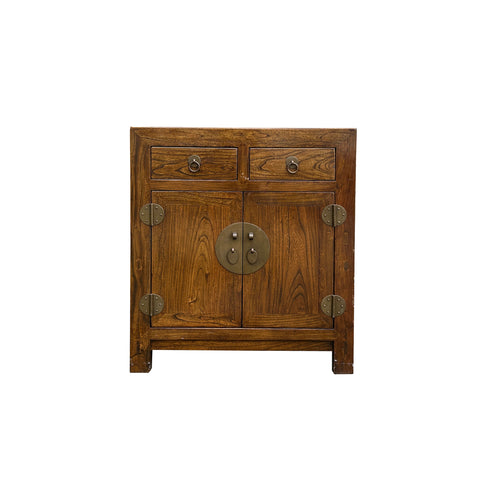 Vintage Chinese 2 Drawers Wood Pattern Brown Credenza Console Cabinet ws3602S