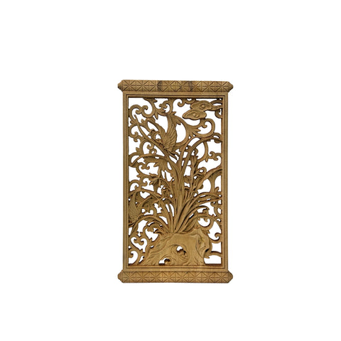 Rectangular Oriental Lily Orchid Bird Motif Wood Wall Panel Plaque ws3606S