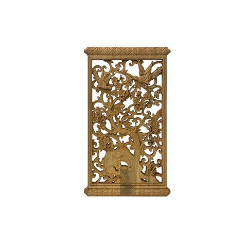Rectangular Oriental PlumBlossom Bird Motif Wood Wall Panel Plaque ws3612S