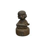 Oriental Gray Stone Little Lohon Monk Playing Zither Statue ws3628S