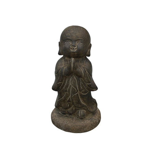 16.5" Chinese Dark Gray Stone Anjali Mudra Cute Lohan Monk Statue ws3632S