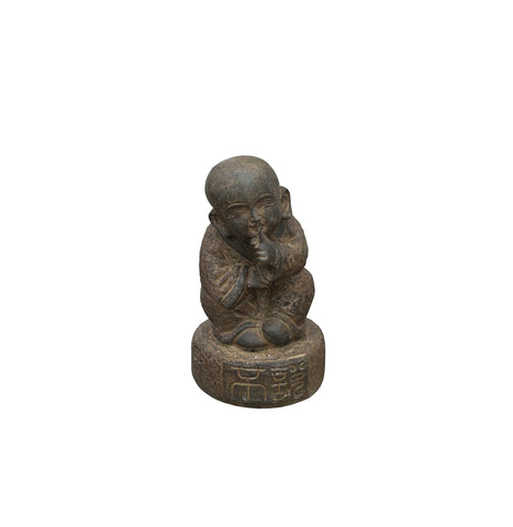 Oriental Gray Stone Little Lohon Monk Covering Mouth Statue ws3633S