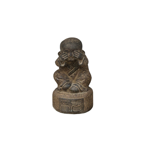 Oriental Gray Stone Little Lohon Monk Covering Eyes Statue ws3637S