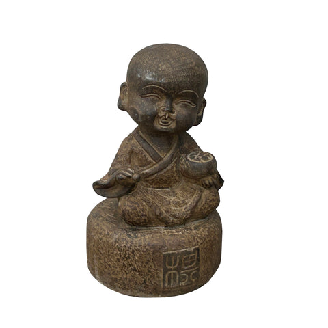 Oriental Gray Stone Little Lohon Monk Playing GoChess Statue ws3634S