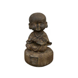 Oriental Gray Stone Little Lohon Monk Reading Book Statue ws3635S