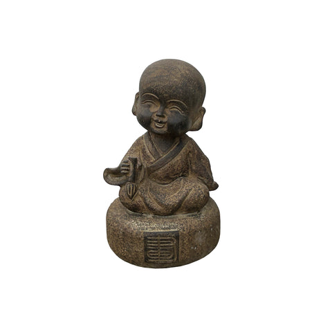 Oriental Gray Stone Little Lohon Monk Drawing Book Statue ws3636S