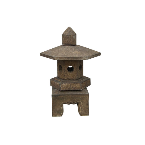 Chinese Gray Brown Hexagon Top Pagoda Shape Garden Stone Lantern ws3642S