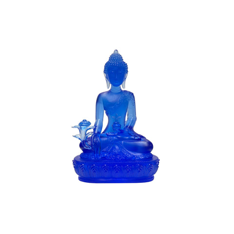 Blue Crystal Glass Lotus Cross Leg Meditation Sitting Medicine Buddha ws3654S