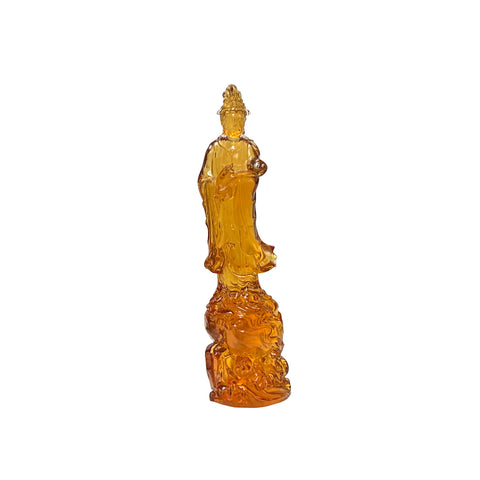 Orange Crystal Glass Standing Ru Yi Bodhisattva Kwan Yin Statue ws3661S