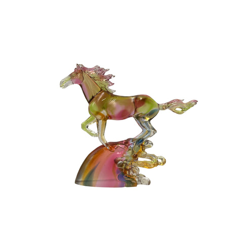 Chinese Mix Pink Crystal Glass Racing Horse on Cloud Display Figure ws3663S