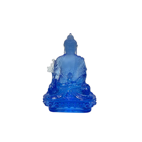 4.75" Blue Crystal Glass Lotus Cross Leg Medicine Amitabha Shakyamuni Buddha ws3666S