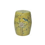 Distressed Yellow Porcelain Flower Birds Round Barrel Stool Table ws3692S