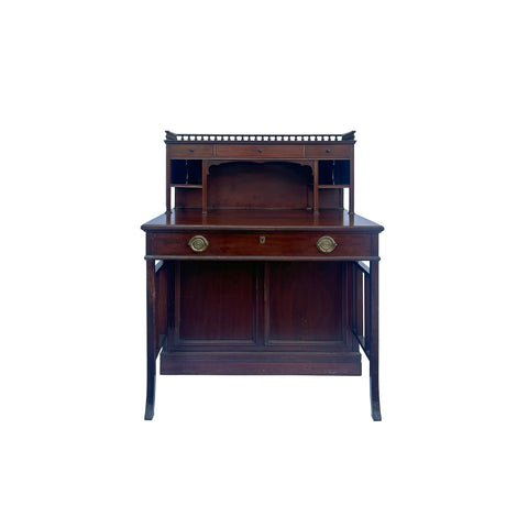 Vintage Western Mahogany Drawers Storage  Colonnade Top Galleried Desk ws3697S