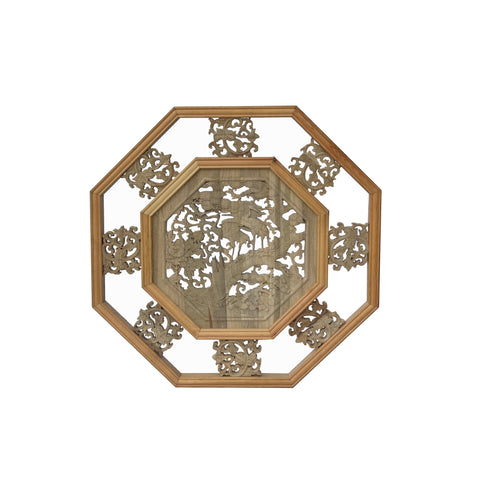 Chinese Raw Octagonal Cranes Flower Geometric Pattern Wall Panel ws3698S