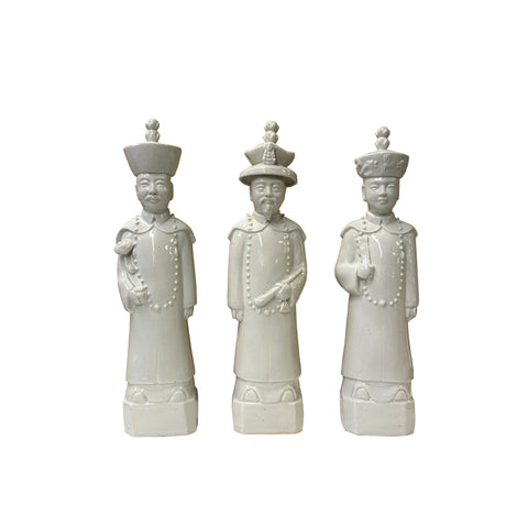 15" Chinese White 3 Standing Ching Qing Emperor Kings Figure Set ws3709S