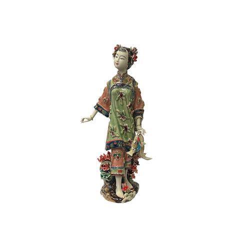 Chinese Porcelain Qing Style Dressing Fishes Lady Figure ws3716S