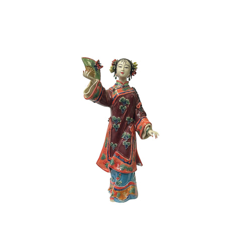 Chinese Porcelain Qing Style Dressing Flower Fan Lady Figure ws3711S