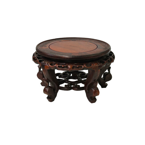 8" Chinese Brown Wood Round Table Top Vase Stand Display Easel ws3730S