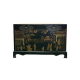 Vintage Distressed Black Veneer People Scenery Oriental Trunk Table ws3739S