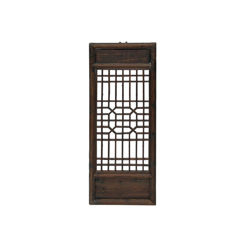 Chinese Vintage Restored Wood Geometric Pattern Brown Wall Hanging Art ws3741S