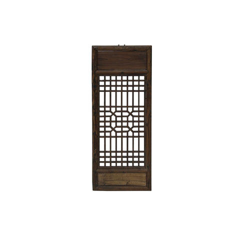 Chinese Vintage Restored Wood Geometric Pattern Brown Wall Hanging Art ws3742S