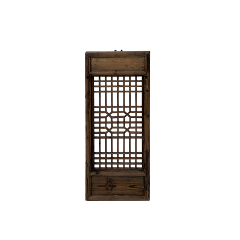 Chinese Vintage Restored Wood Geometric Pattern Brown Wall Hanging Art ws3743S