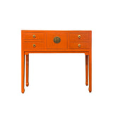 Oriental Orange Lacquer 4 Drawers Slim Narrow Foyer Side Table ws3748S