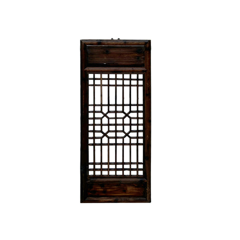 Chinese Vintage Restored Wood Geometric Pattern Brown Wall Hanging Art ws3750S