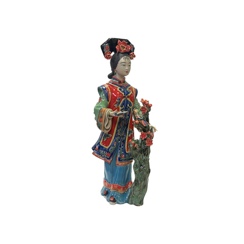 Chinese Porcelain Qing Style Dressing Flower Tree Book Lady Figure ws3762S