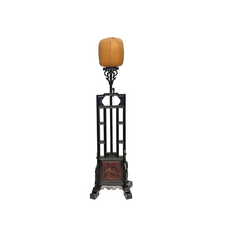 Vintage Chinese Brown Wood Floor Lamp Kirin Carving Base ws3764S