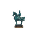 Vintage Distressed Dark Green Glaze Ceramic Soldier Riding Horse Figure ws3781S