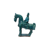 Vintage Distressed Dark Green Glaze Ceramic Soldier Riding Horse Figure ws3783S