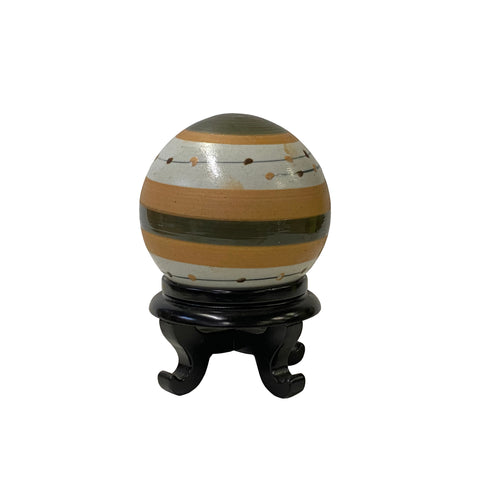 Tan Beige Olive Mix Color Stripe Pattern Porcelain Round Ball Display Art ws3803S