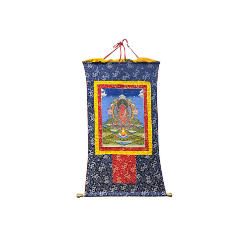 Tibetan Print Fabric Trim Amitayus Buddha Art Wall Scroll Thangka ws3811S