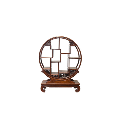 Chinese Wood Light Brown Table Top Round Small Curio Display Stand ws3812S