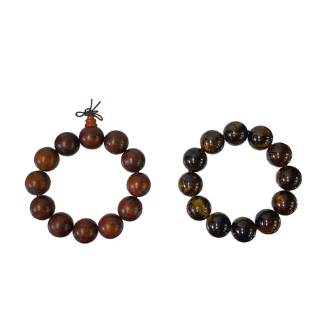 Set of 2 Brown Wood / Amber Resin Beads Hand Rosary Praying Bracelet ws3819S