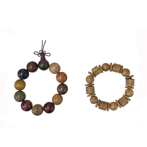 2 Mixed Brown Wood Beads Hand Rosary Praying Bracelet ws3827S