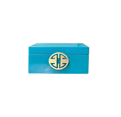 Medium Oriental Round Hardware Turquoise blue Rectangular Container Box ws3835BS