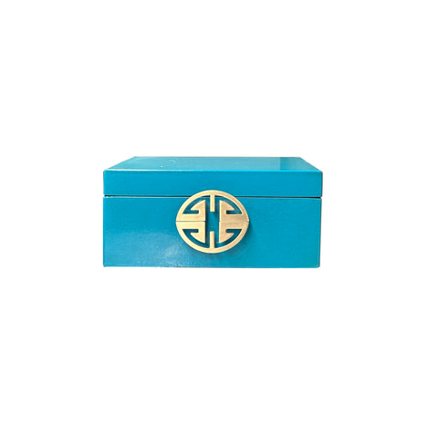 Small Oriental Round Hardware Turquoise blue Rectangular Container Box ws3835AS