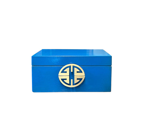 Small Oriental Round Hardware Bright Blue Rectangular Container Box ws ...