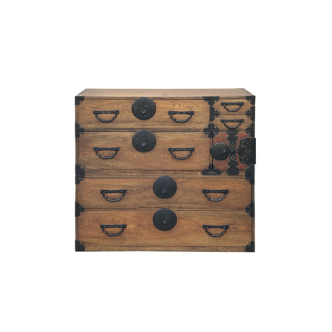 Vintage Brown Wood Black Hardware Accent Stack Tansu Chest Cabinet ws3845S